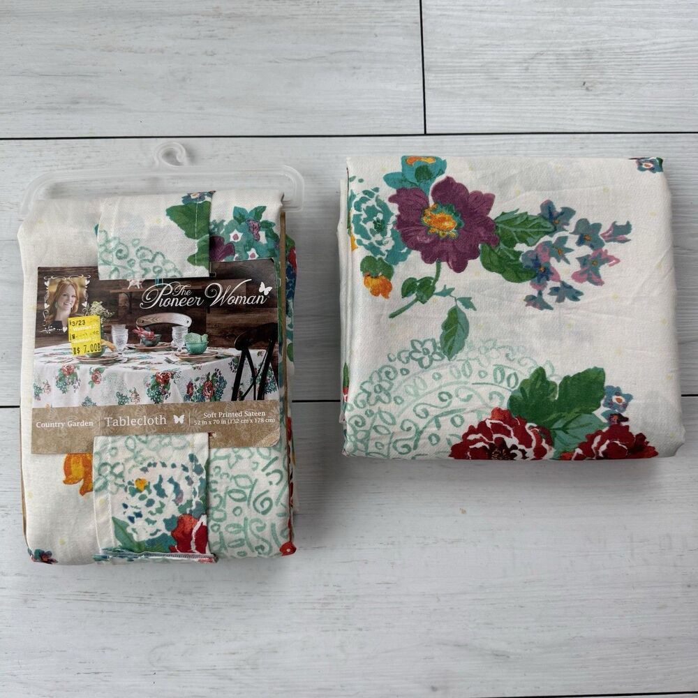 Lot Of 2 PIONEER WOMAN 52"x 70" Fabric TABLECLOTH COUNTRY GARDEN